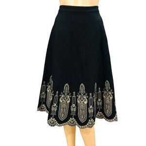 Vintage Joy London 100% Wool Skirt Embroidered Sequins Full Lining Sz L